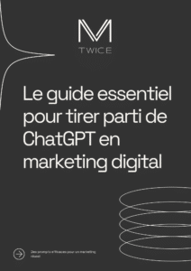 Page de couverture du 'Guide essentiel pour tirer parti de ChatGPT' décrivant la méthodologie SCOPE développée par M-Twice pour la création de prompts marketing efficaces.