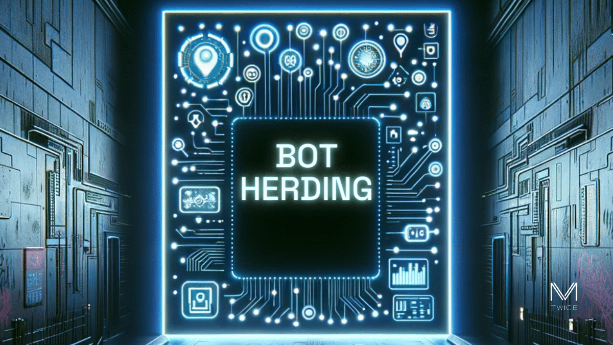 Définition bot herding - Ruelle en cul de sac cyberpunk avec motifs en néon relatifs au bot herding