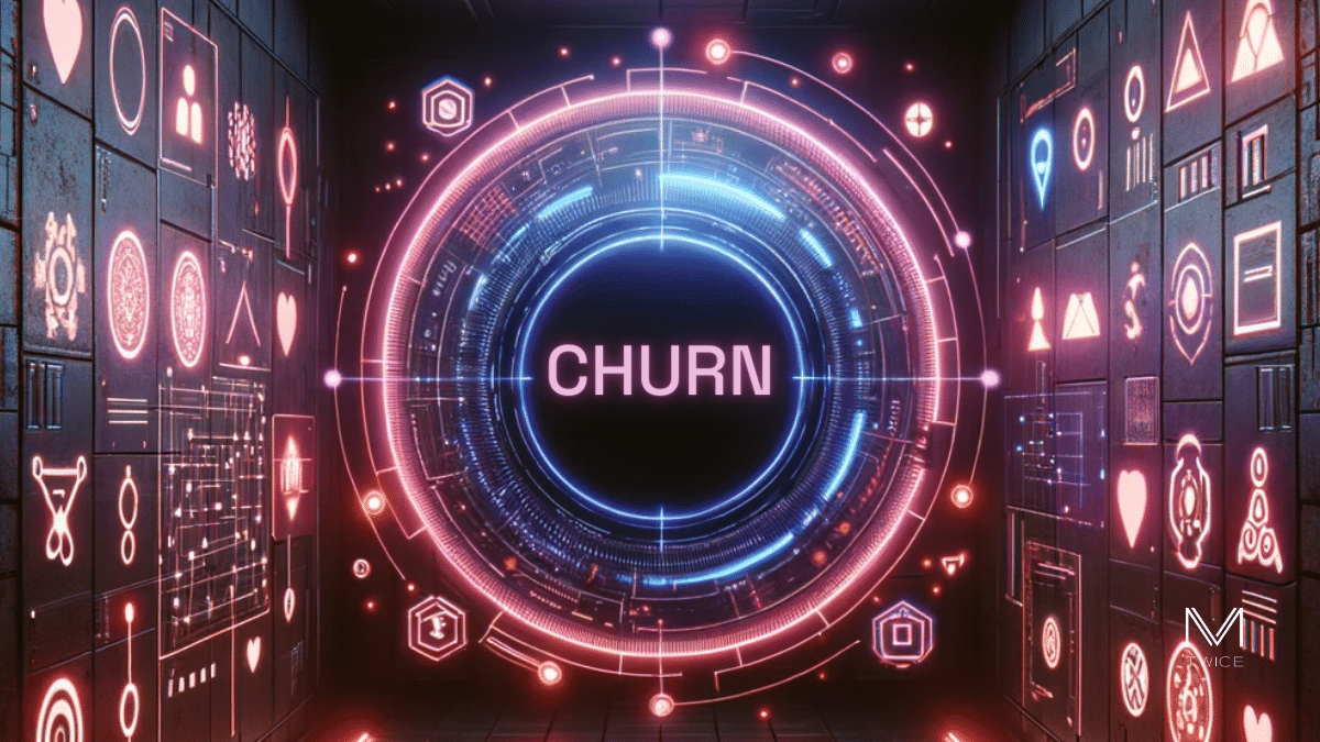 Définition churn - Ruelle en cul de sac cyberpunk avec motifs circulaire en néon relatifs au churn en marketing digital