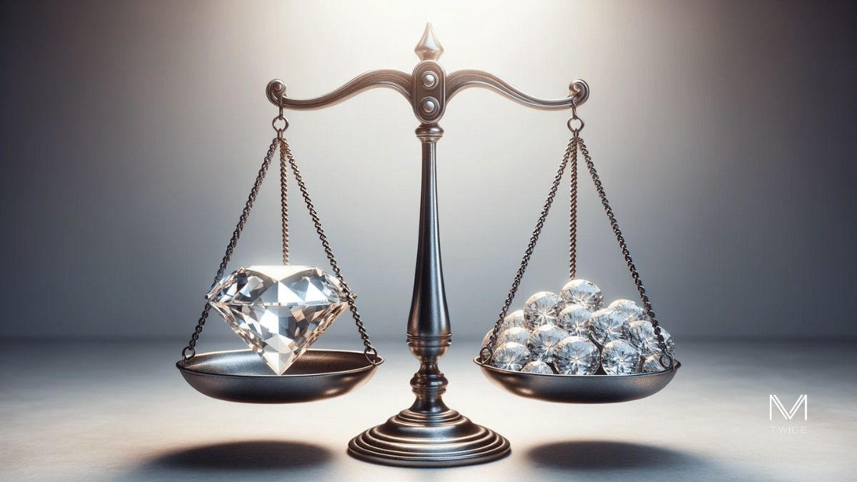 Définition Proposition de valeur - illustration de la proposition de valeur avec une balance et des diamants