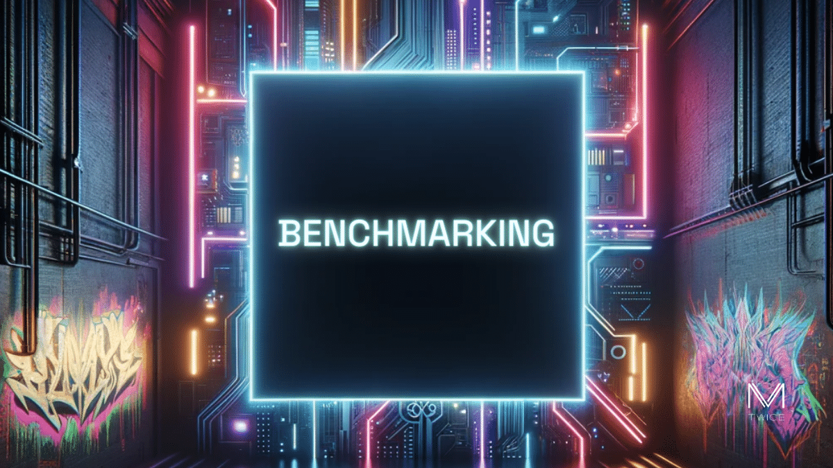 Définition Benchmarking - Ruelle cyberpunk évoquant le concept du benchmarking