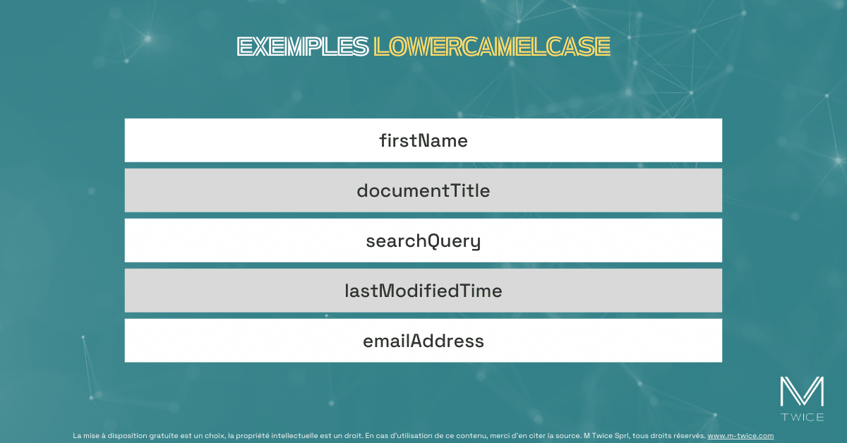 exemples de lowerCamelCase