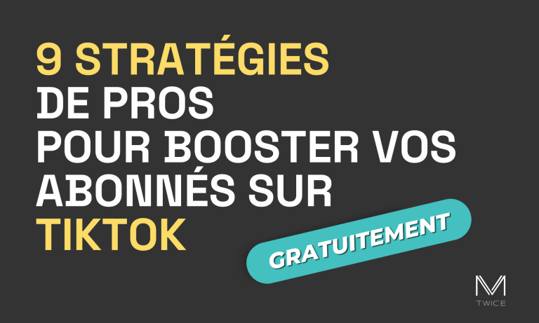 Image de couverture sur fond noir et lettres blanches de l'article de blog '9 stratégies de pros pour booster vos abonnés sur TikTok gratuitement' avec le logo de M-TWICE en bas à droite.