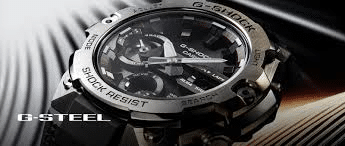 Exemple de montre Casio G-Shock G-Steel pour la section durabilité de l'article sur les idées de textes publicitaires, montrant une montre robuste et durable pour souligner la qualité et la longévité dans la publicité.