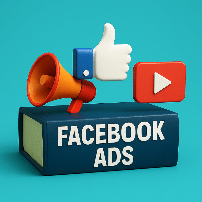 Formation Facebook Ads illustrée en 3D avec logo Meta icônes sociales et symbole d’engagement | M-Twice
