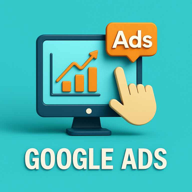 Formation Google Ads illustrée en 3D avec écran et icônes symbolisant la publicité en ligne et l’optimisation des campagnes | M-Twice