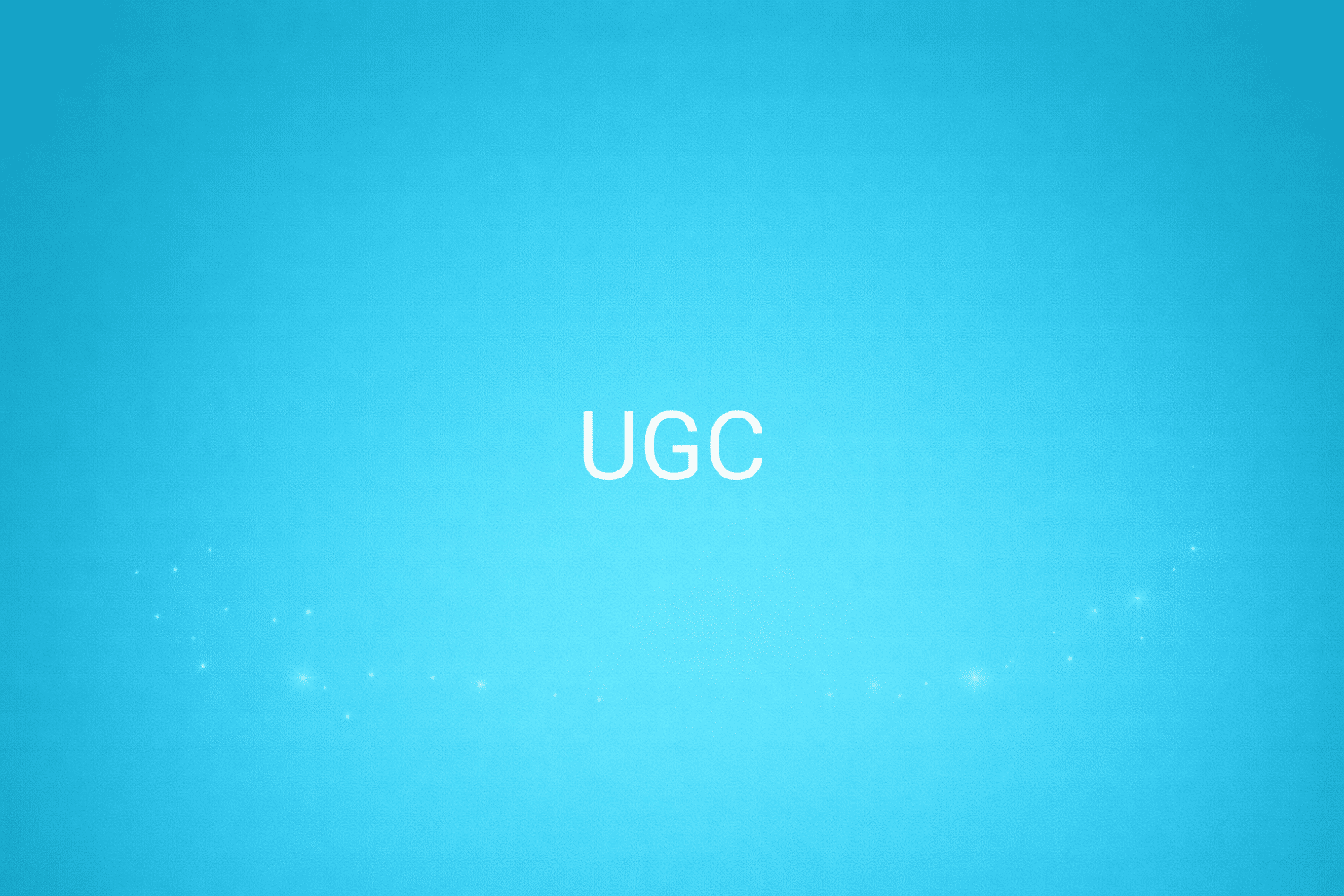 Illustration minimaliste sur fond bleu avec texte "UGC", définition liée à la catégorie Stratégie Marketing du glossaire marketing de M-Twice