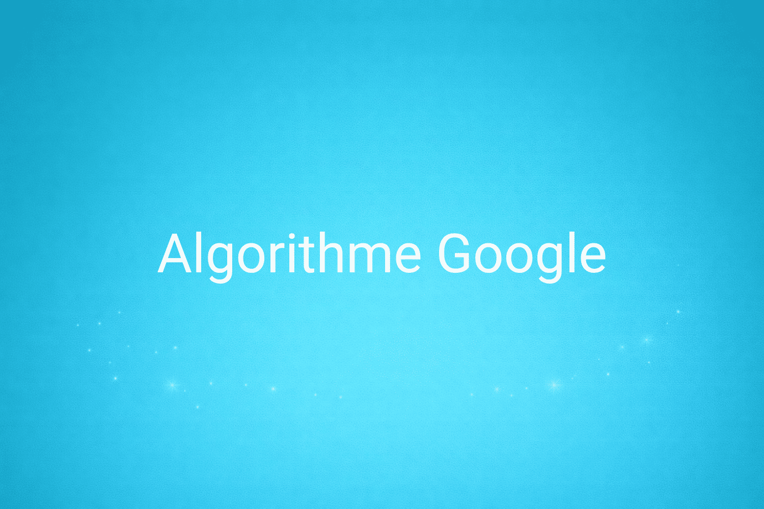 Illustration minimaliste sur fond bleu avec texte "Algorithme Google", définition liée à la catégorie e-commerce du glossaire marketing de M-Twice