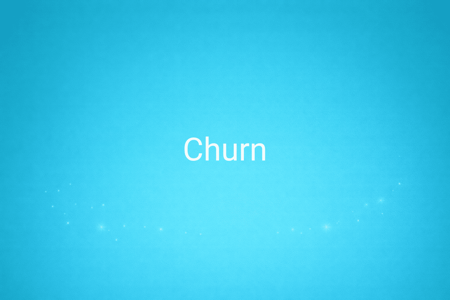 Illustration minimaliste sur fond bleu avec texte "Churn", définition liée à la catégorie Stratégie Marketing du glossaire marketing de M-Twice