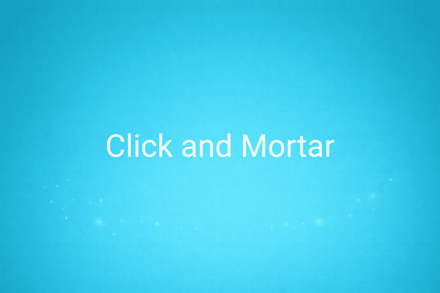 Illustration minimaliste sur fond bleu avec texte "Click and Mortar", définition liée à la catégorie Stratégie Marketing du glossaire marketing de M-Twice