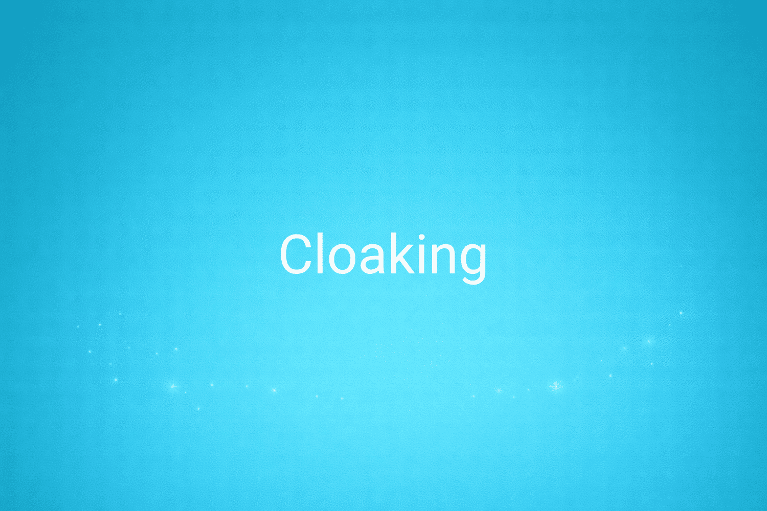Illustration minimaliste sur fond bleu avec texte "Cloaking", définition liée à la catégorie SEO du glossaire marketing de M-Twice