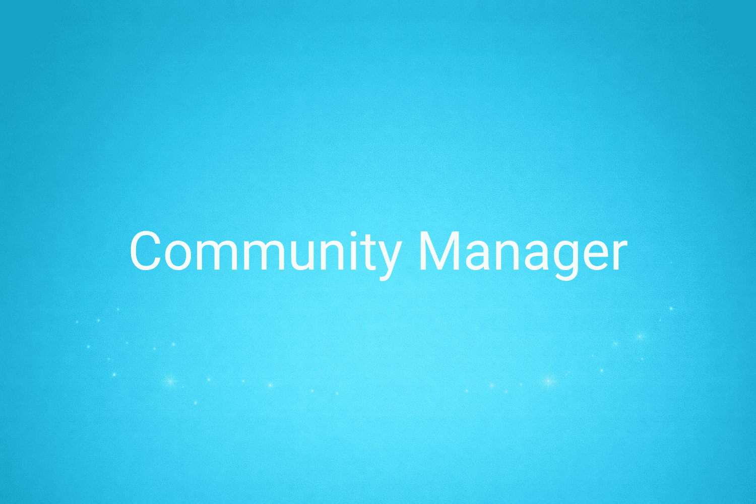 Illustration minimaliste sur fond bleu avec texte "Community Manager", définition liée à la catégorie Marketing de contenus du glossaire marketing de M-Twice