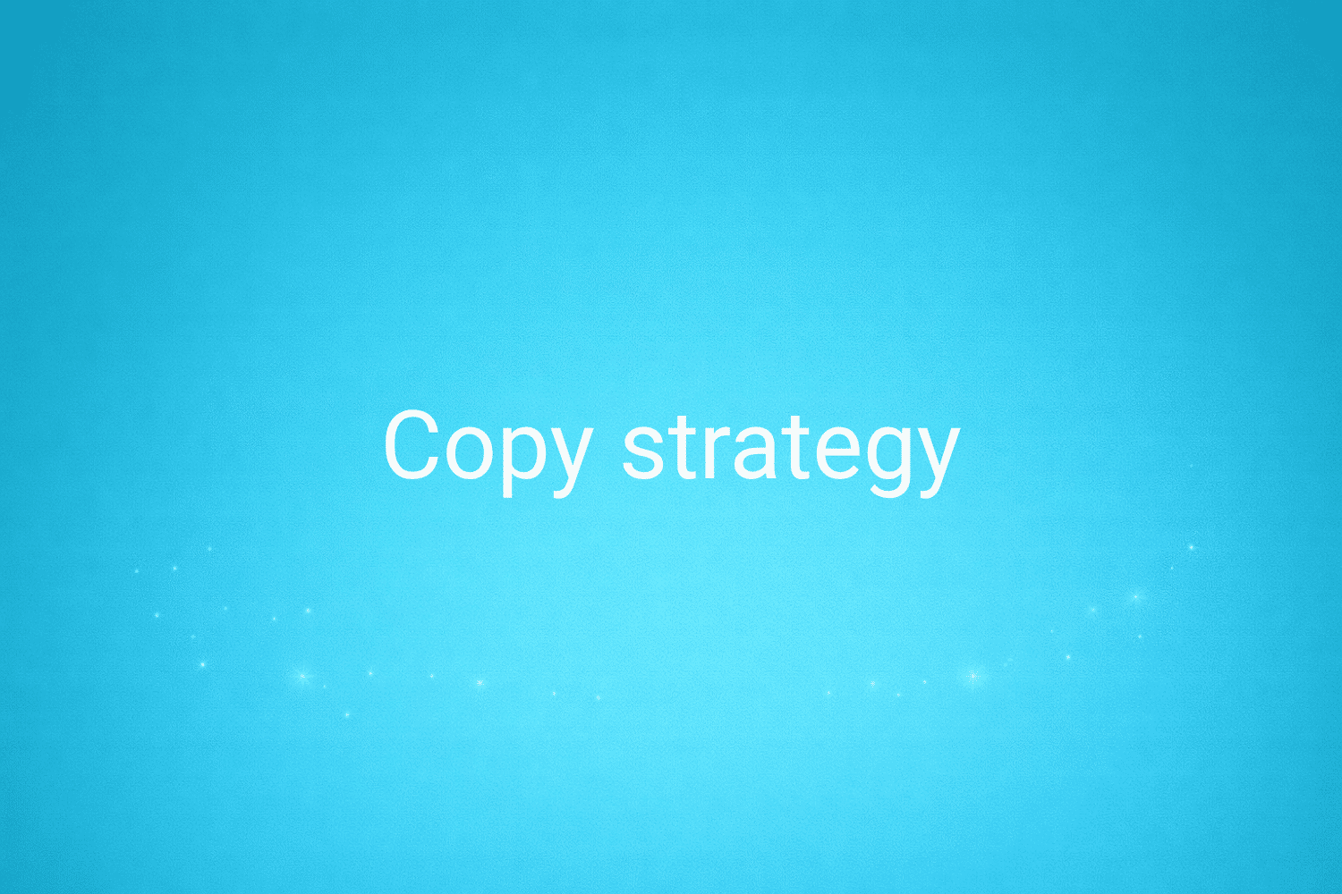 Illustration minimaliste sur fond bleu avec texte "Copy strategy", définition liée à la catégorie Stratégie Marketing du glossaire marketing de M-Twice