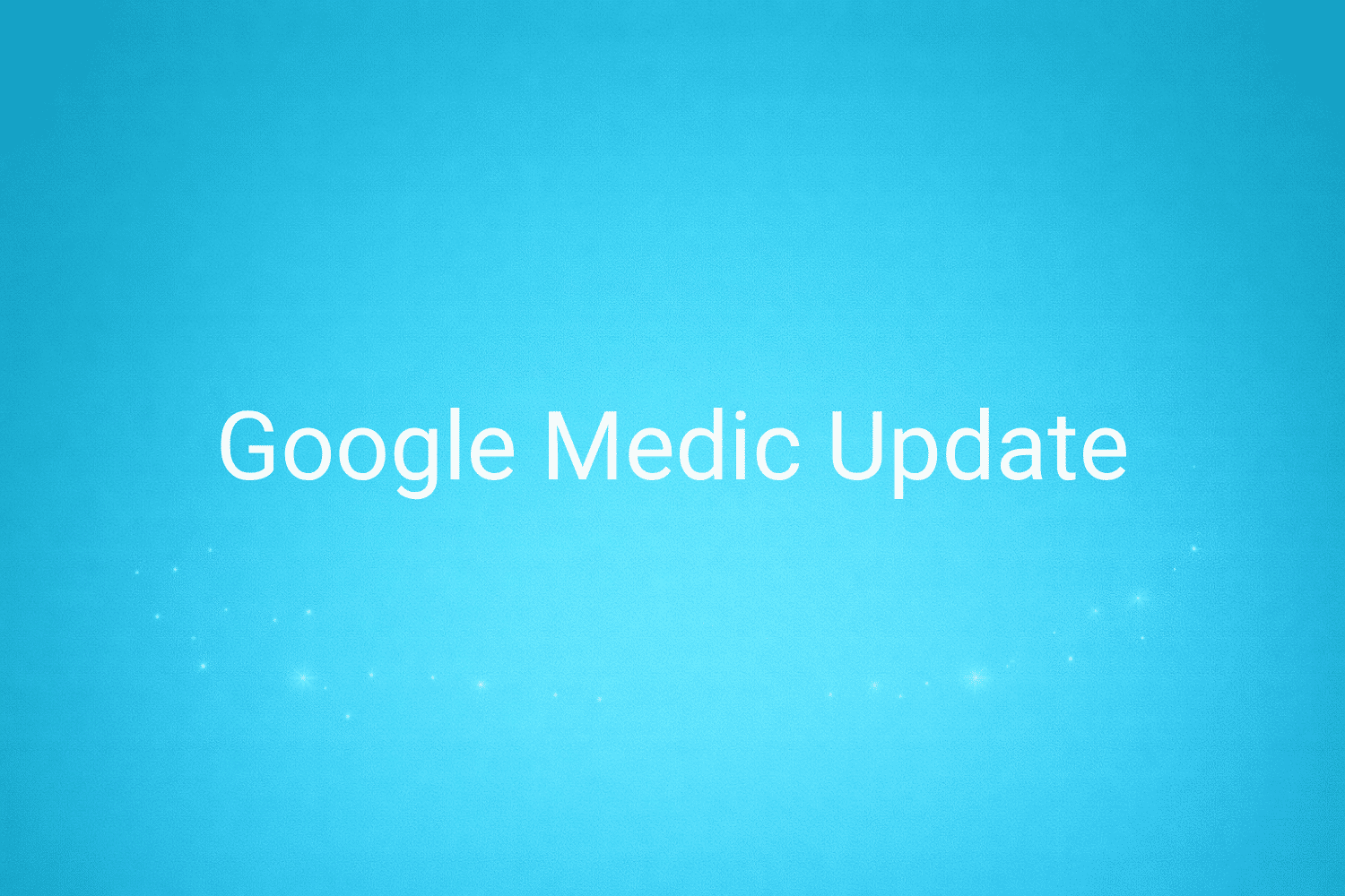 Illustration minimaliste sur fond bleu avec texte "Google Medic Update", définition liée à la catégorie SEO du glossaire marketing de M-Twice