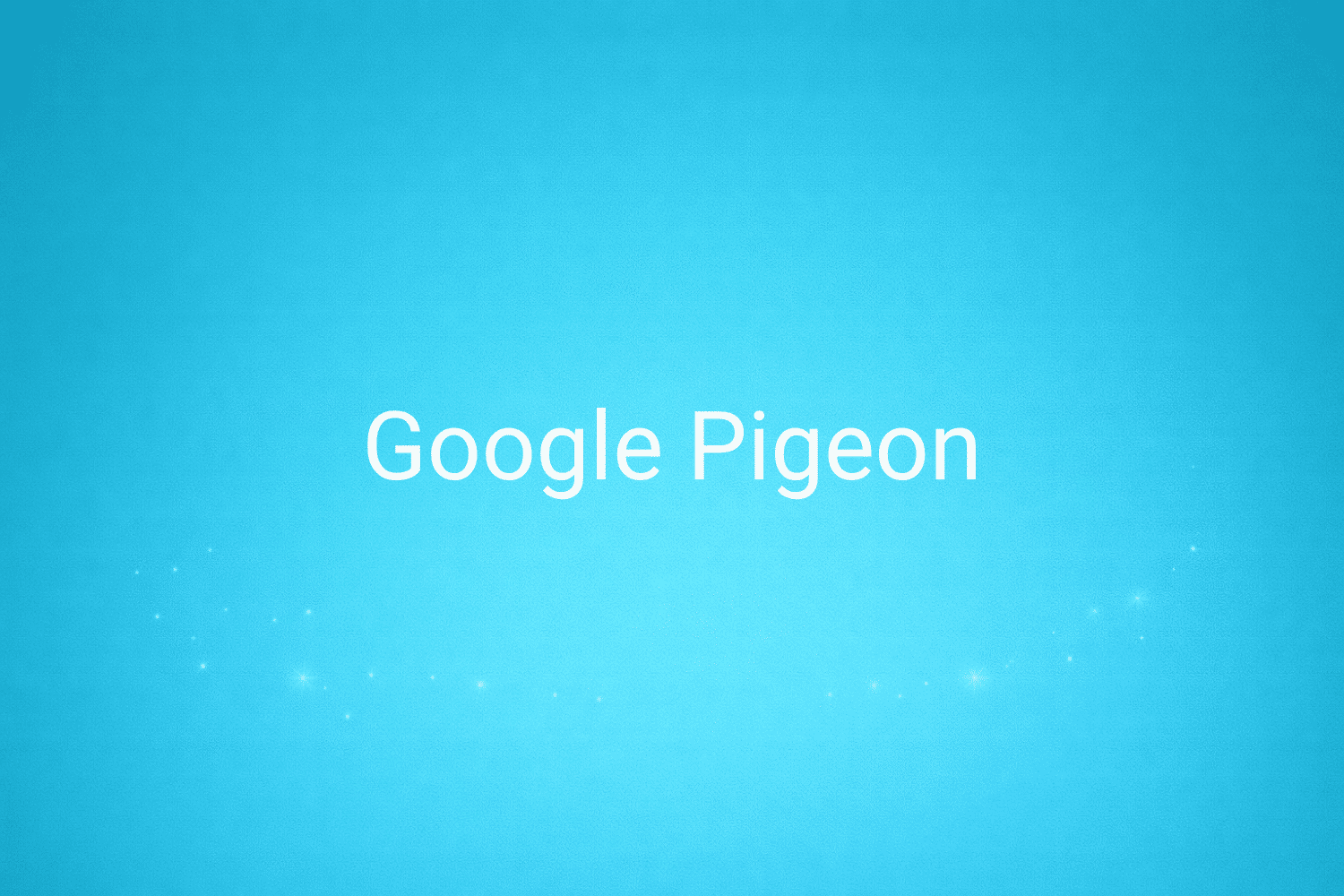 Illustration minimaliste sur fond bleu avec texte "Google Pigeon", définition liée à la catégorie SEO du glossaire marketing de M-Twice
