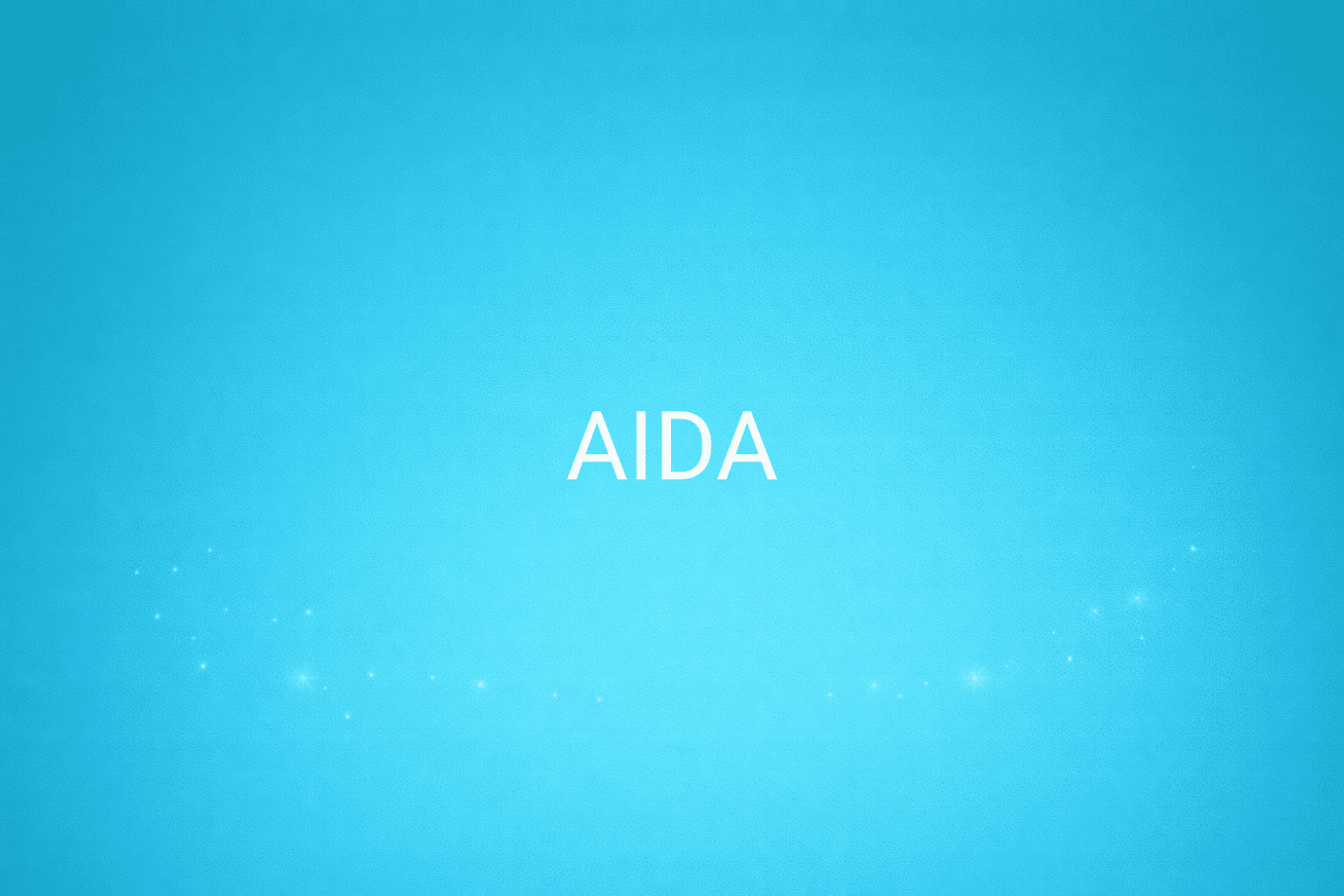 Illustration minimaliste sur fond bleu avec texte "AIDA", définition liée à la catégorie Marketing de contenus du glossaire marketing de M-Twice