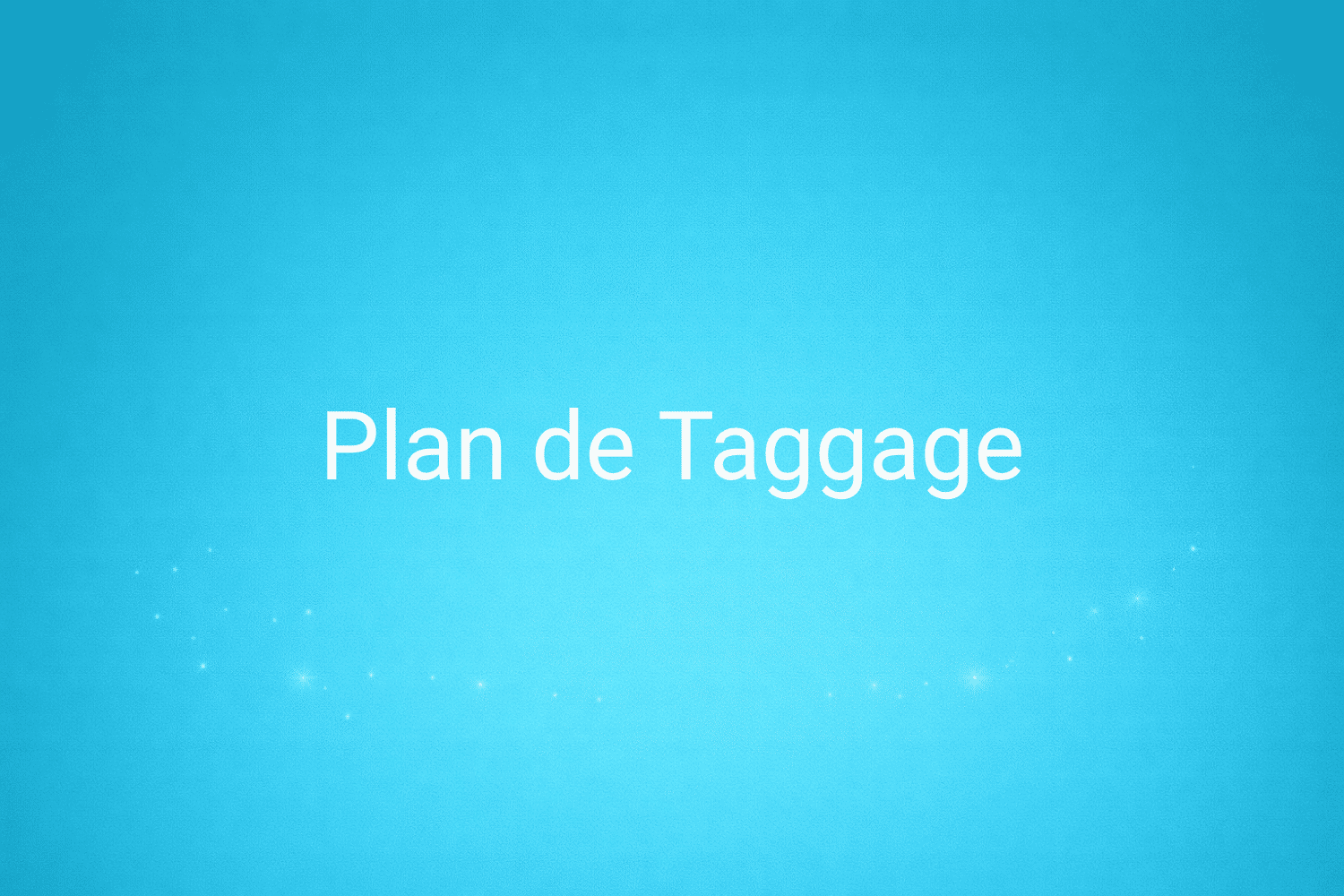 Illustration minimaliste sur fond bleu avec texte "Plan de Taggage", définition liée à la catégorie e-commerce du glossaire marketing de M-Twice