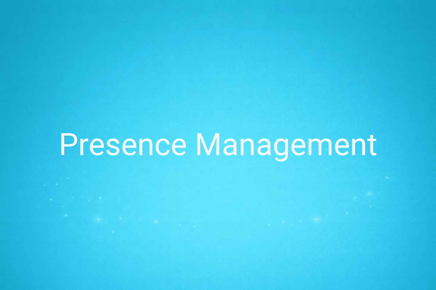 Illustration minimaliste sur fond bleu avec texte "Presence Management", définition liée à la catégorie Marketing de contenus du glossaire marketing de M-Twice