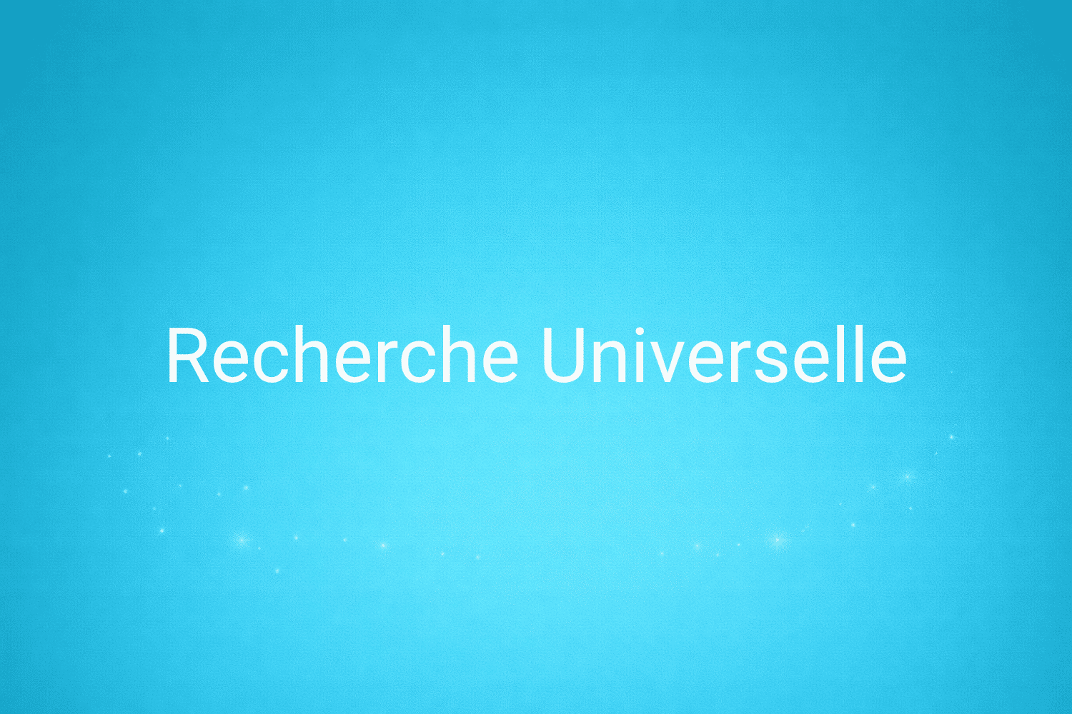 Illustration minimaliste sur fond bleu avec texte "Recherche Universelle", définition liée à la catégorie SEO du glossaire marketing de M-Twice