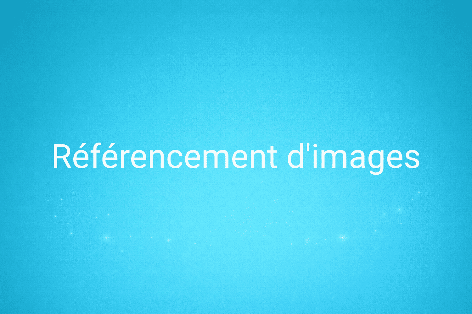 Illustration minimaliste sur fond bleu avec texte "Référencement d'images", définition liée à la catégorie SEO du glossaire marketing de M-Twice
