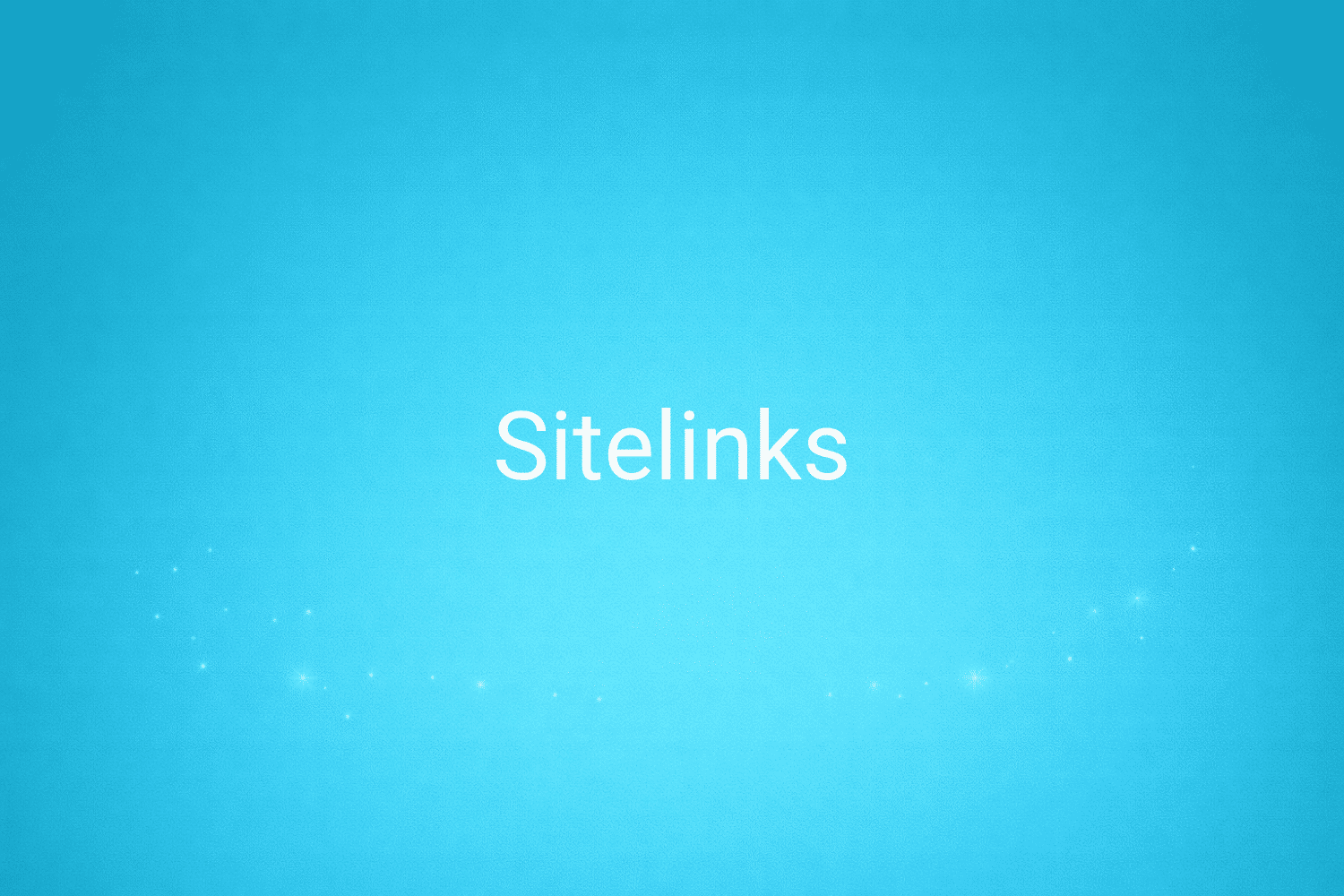 Illustration minimaliste sur fond bleu avec texte "Sitelinks", définition liée à la catégorie e-commerce du glossaire marketing de M-Twice