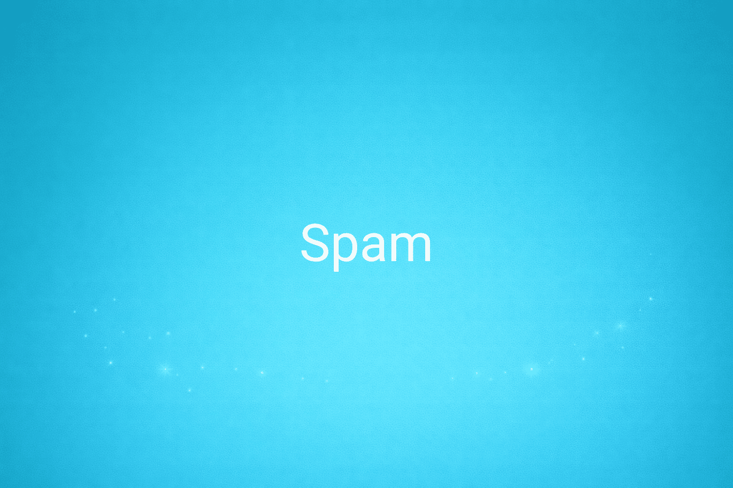 Illustration minimaliste sur fond bleu avec texte "Spam", définition liée à la catégorie e-commerce du glossaire marketing de M-Twice