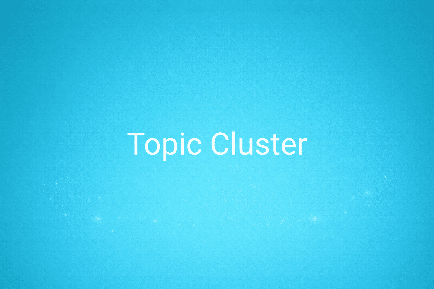 Illustration minimaliste sur fond bleu avec texte "Topic Cluster", définition liée à la catégorie Marketing de contenus du glossaire marketing de M-Twice