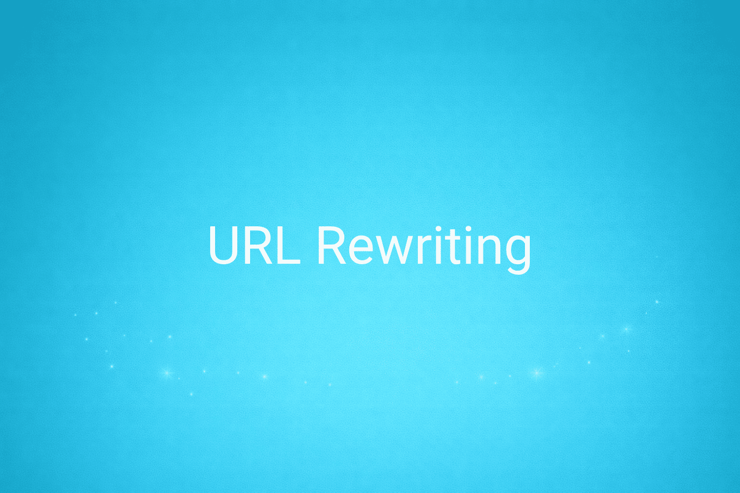 Illustration minimaliste sur fond bleu avec texte "URL Rewriting", définition liée à la catégorie e-commerce du glossaire marketing de M-Twice