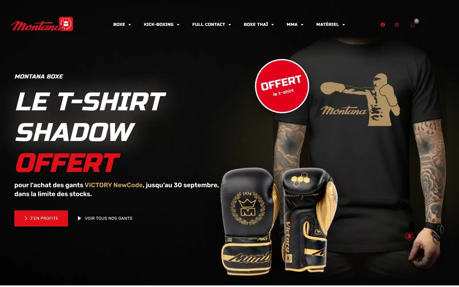 Page d’accueil de la boutique Montana Boxing, créée par M-Twice, sur ordinateur