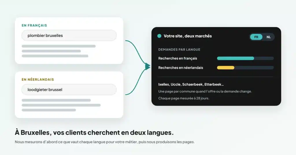 Référencement à Bruxelles : la même recherche en français et en néerlandais, et un site qui mesure les demandes de chaque langue