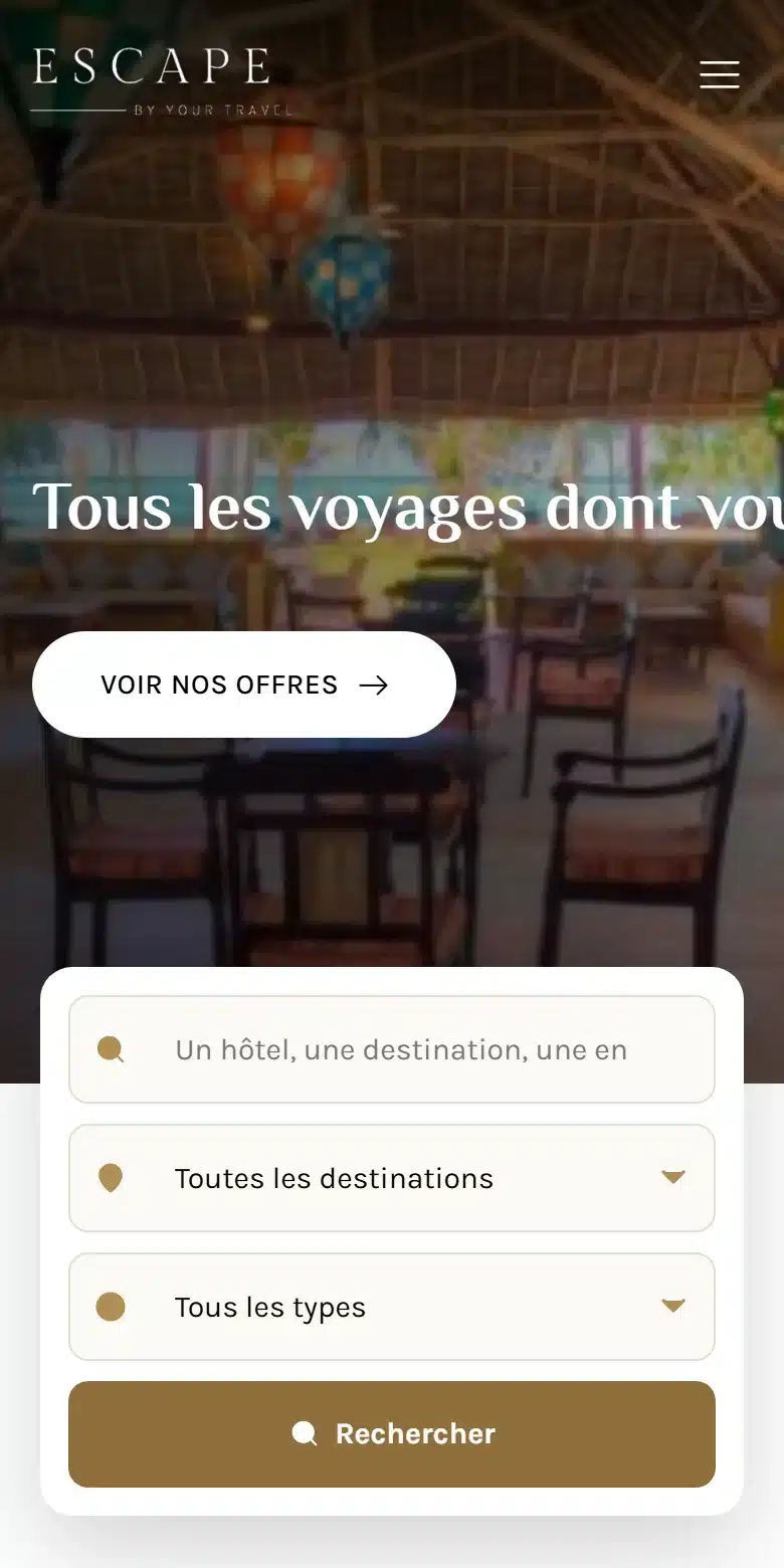 Escape Travel, site WordPress créé par M-Twice, sur téléphone