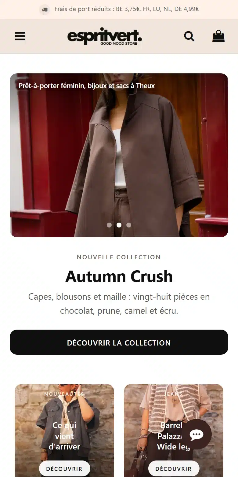 Esprit Vert, boutique Odoo créée par M-Twice, sur téléphone