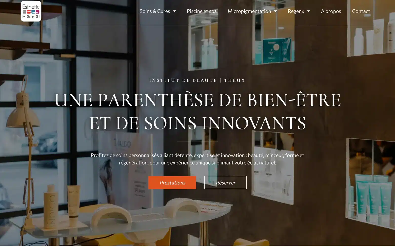 Esthetic For You, site WordPress et WooCommerce créé par M-Twice, sur ordinateur